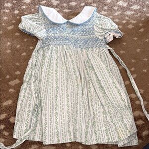 Smocked Peter Pan Collar Kids Dress in Blue & Green